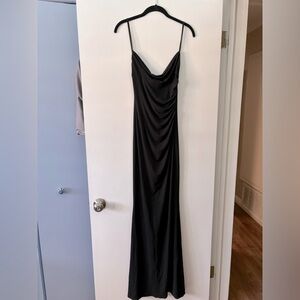 Katie May Long Cowl-neck black dress with lace scoop back